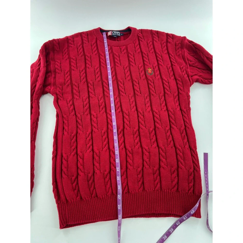 Vintage Chaps Ralph Lauren Mens Cable Knit Cotton Crewneck Sweater Crest Logo L